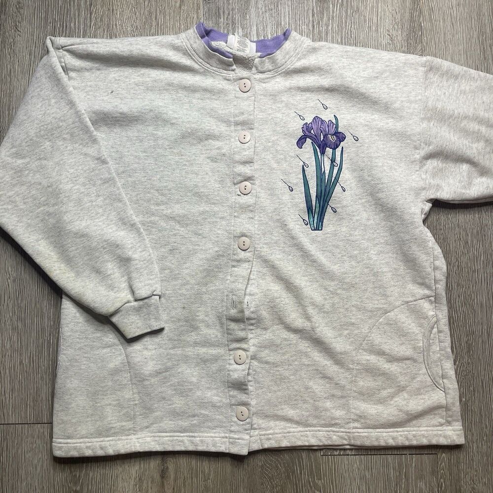 Vintage Morning Sun Floral Golf Button Down Graphic Sweatshirt  Made In USA M